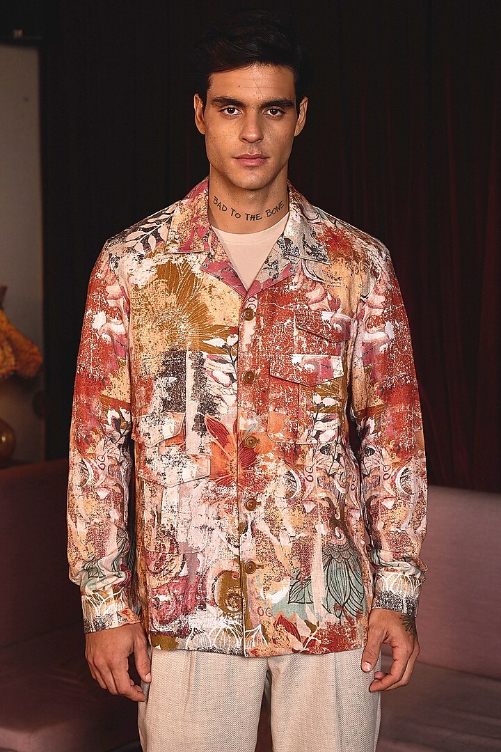 Multi-Colored Linen Abstract Floral Printed Shacket by ASUKA at Pernia's Pop Up Shop