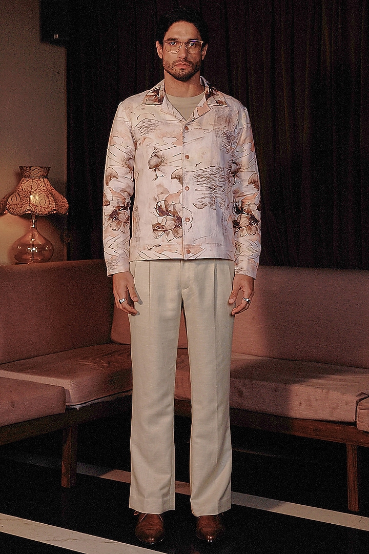 Blush Pink Linen Botanical Printed Shacket by ASUKA at Pernia's Pop Up Shop
