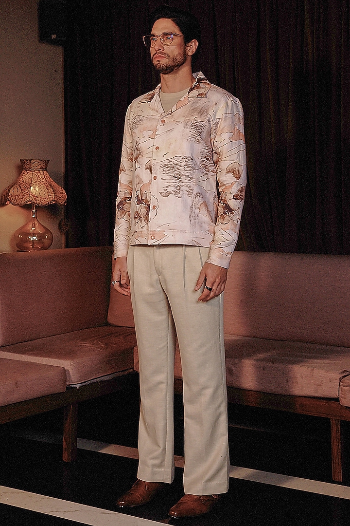 Blush Pink Linen Botanical Printed Shacket by ASUKA at Pernia's Pop Up Shop