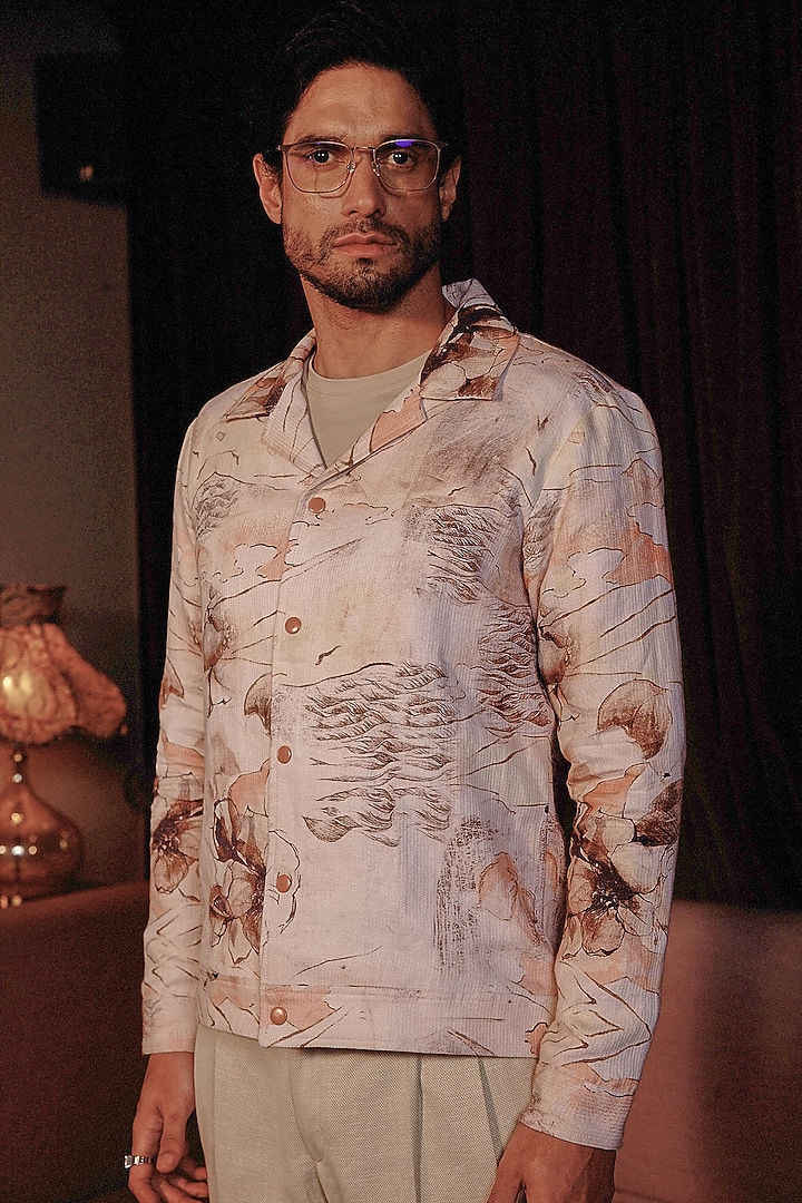 Blush Pink Linen Botanical Printed Shacket by ASUKA at Pernia's Pop Up Shop