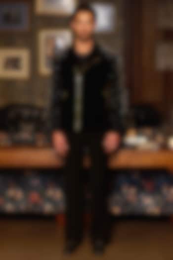 Black Velvet Embellished Bomber Jacket by ASUKA at Pernia's Pop Up Shop
