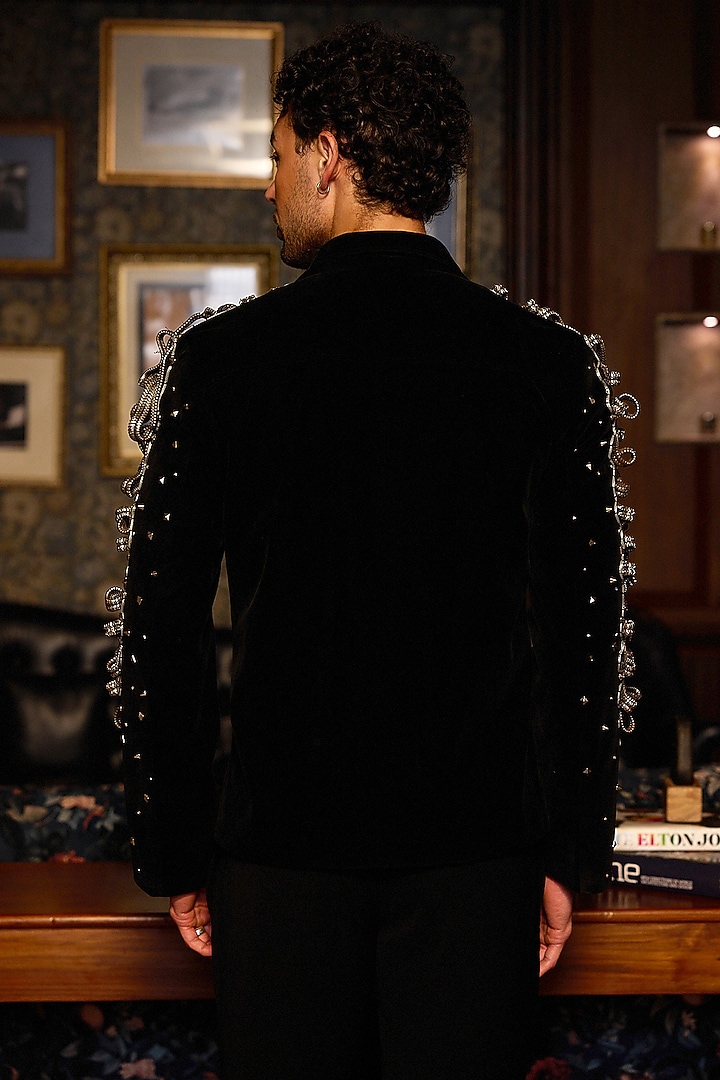 Black Velvet Embellished Bomber Jacket by ASUKA at Pernia's Pop Up Shop