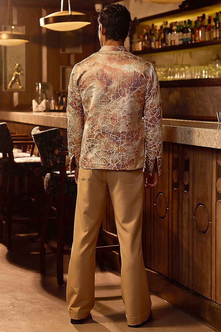 Gold Jacquard Printed Bomber Jacket by ASUKA at Pernia's Pop Up Shop