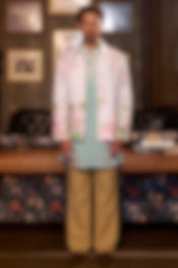 Ivory Linen Hand Painted Bomber Jacket Set by ASUKA at Pernia's Pop Up Shop