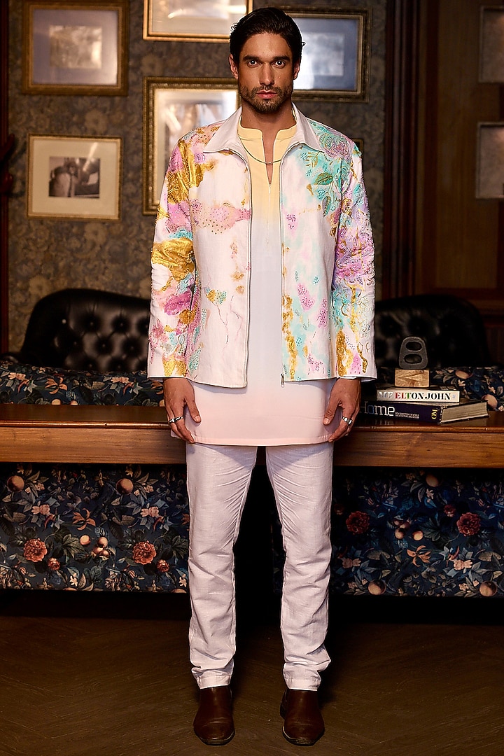 Multi-Colored Linen Hand Painted Bomber Jacket Set by ASUKA at Pernia's Pop Up Shop
