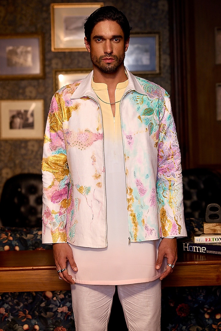 Multi-Colored Linen Hand Painted Bomber Jacket Set by ASUKA at Pernia's Pop Up Shop