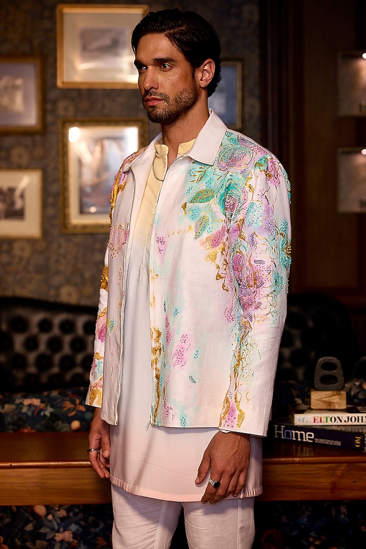 Multi-Colored Linen Hand Painted Bomber Jacket Set by ASUKA at Pernia's Pop Up Shop