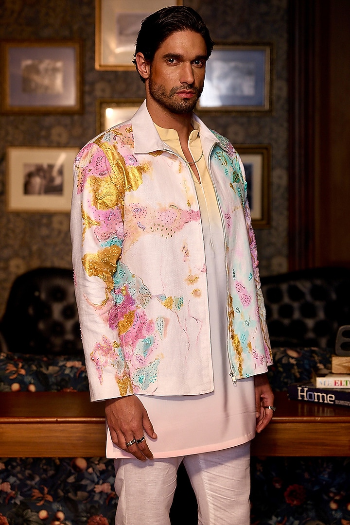 Multi-Colored Linen Hand Painted Bomber Jacket Set by ASUKA at Pernia's Pop Up Shop