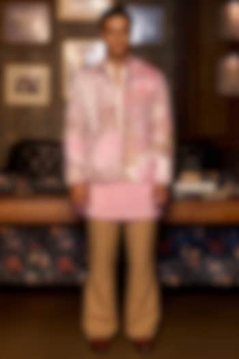 Pink Suede Hand Painted Bomber Jacket Set by ASUKA at Pernia's Pop Up Shop
