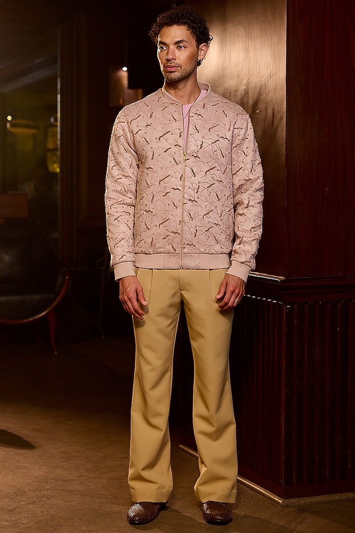 Blush Tigene Fabric Embellished Bomber Jacket by ASUKA at Pernia's Pop Up Shop