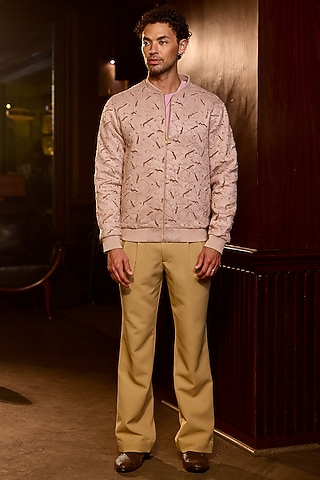 Blush Tigene Fabric Embellished Bomber Jacket by ASUKA