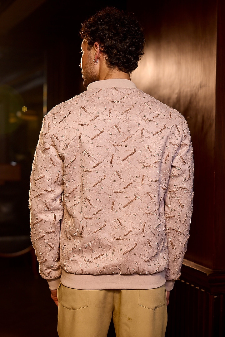 Blush Tigene Fabric Embellished Bomber Jacket by ASUKA at Pernia's Pop Up Shop
