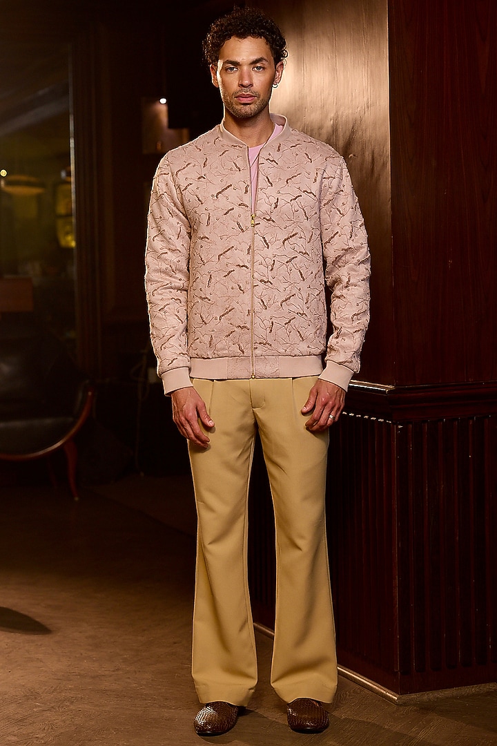 Blush Tigene Fabric Embellished Bomber Jacket by ASUKA at Pernia's Pop Up Shop
