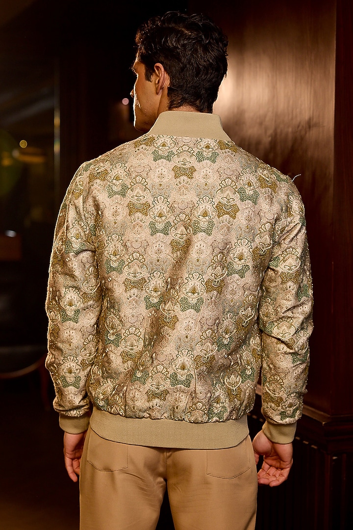 Gold Tiger Fabric Machine Embroidered Bomber Jacket by ASUKA at Pernia's Pop Up Shop