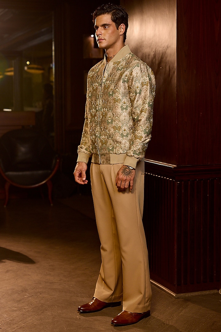 Gold Tiger Fabric Machine Embroidered Bomber Jacket by ASUKA at Pernia's Pop Up Shop
