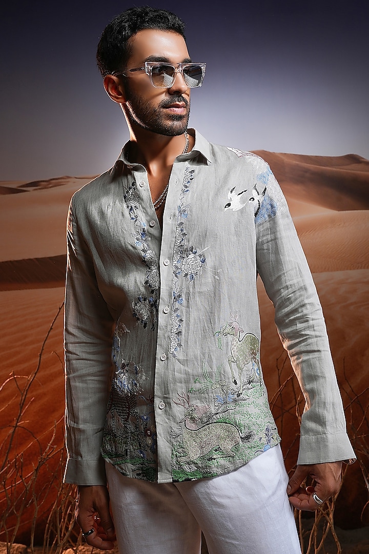 Phoenix Linen Embroidered Shirt by ASUKA