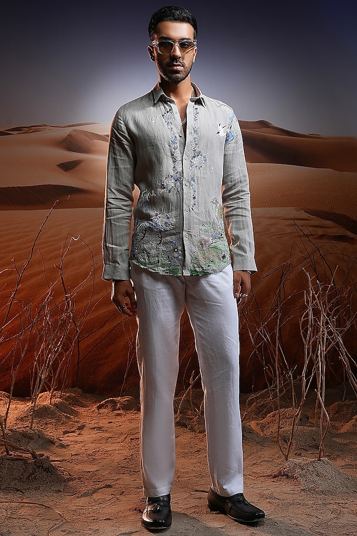 Phoenix Linen Embroidered Party Wear Shirt by ASUKA at Pernia's Pop Up Shop