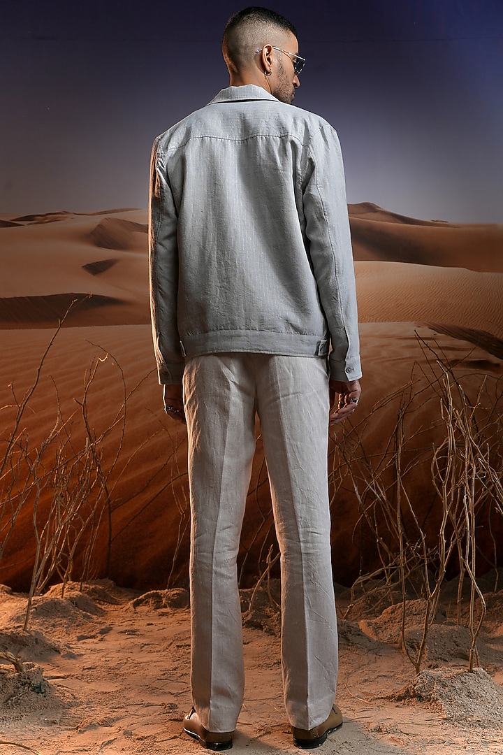 Blue-Grey Linen Jacket by ASUKA at Pernia's Pop Up Shop
