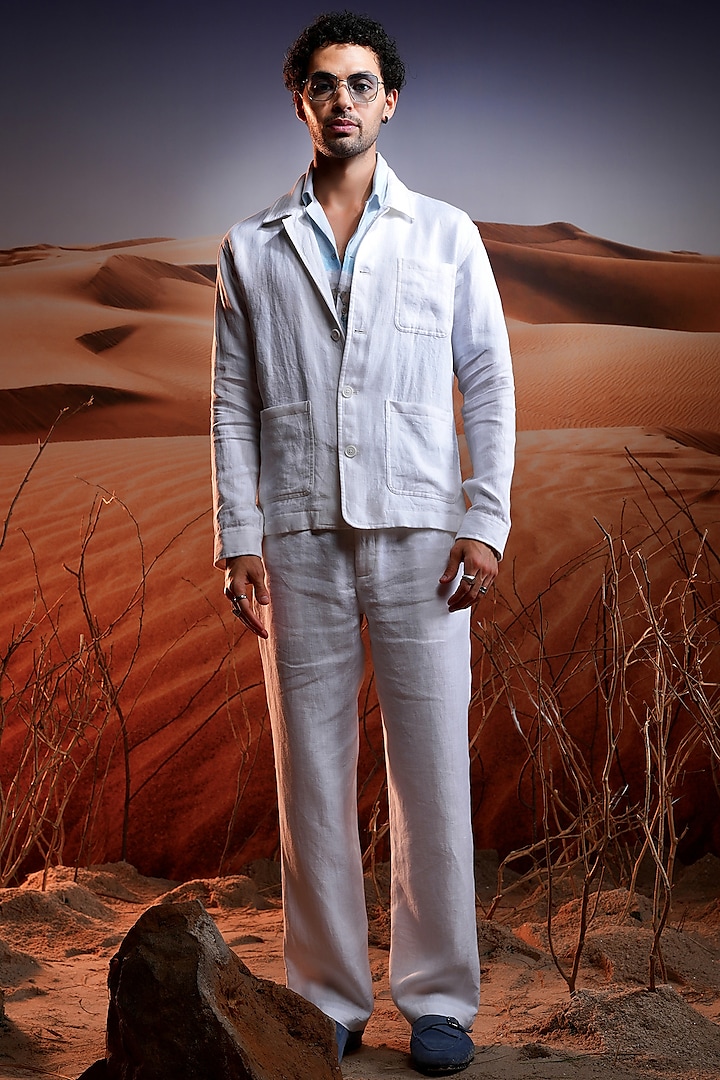 White Herringbone Linen Co-ord Set by ASUKA at Pernia's Pop Up Shop