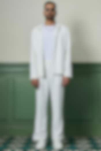 White Textured Knit Fabric Jacket by ASUKA