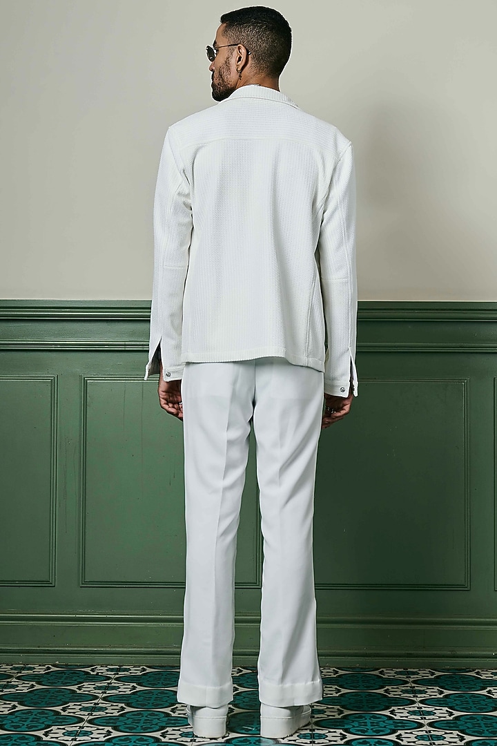 White Textured Knit Fabric Jacket by ASUKA at Pernia's Pop Up Shop