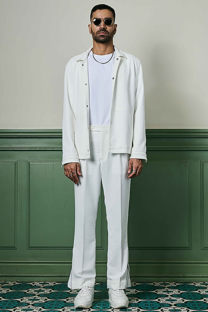 White Textured Knit Fabric Jacket by ASUKA at Pernia's Pop Up Shop