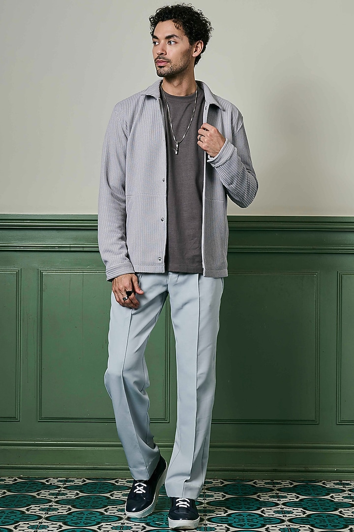 Light Grey Textured Knit Fabric Jacket by ASUKA at Pernia's Pop Up Shop