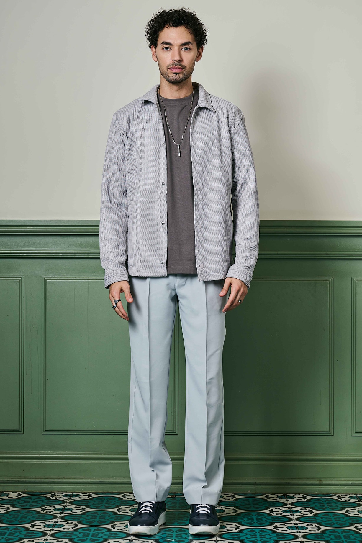 Light Grey Textured Knit Fabric Jacket by ASUKA at Pernia's Pop Up