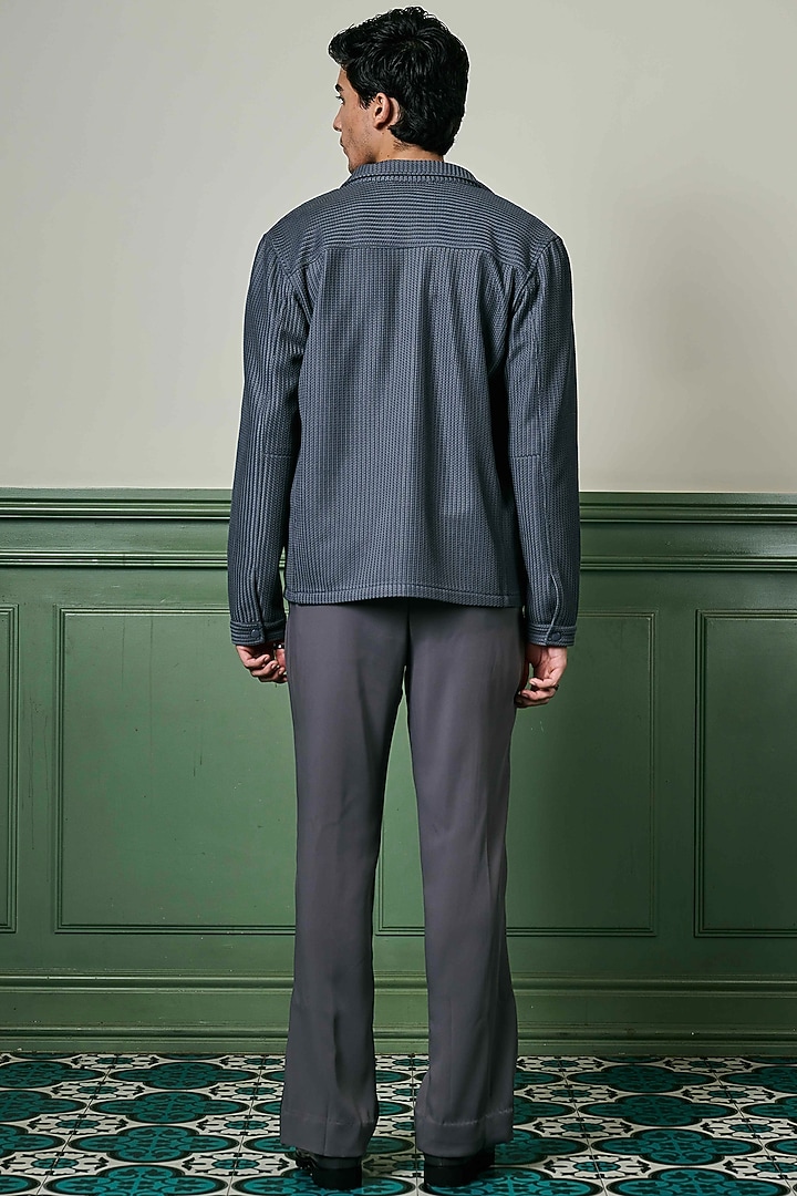 Charcoal Grey Textured Knit Fabric Jacket by ASUKA at Pernia's Pop Up Shop