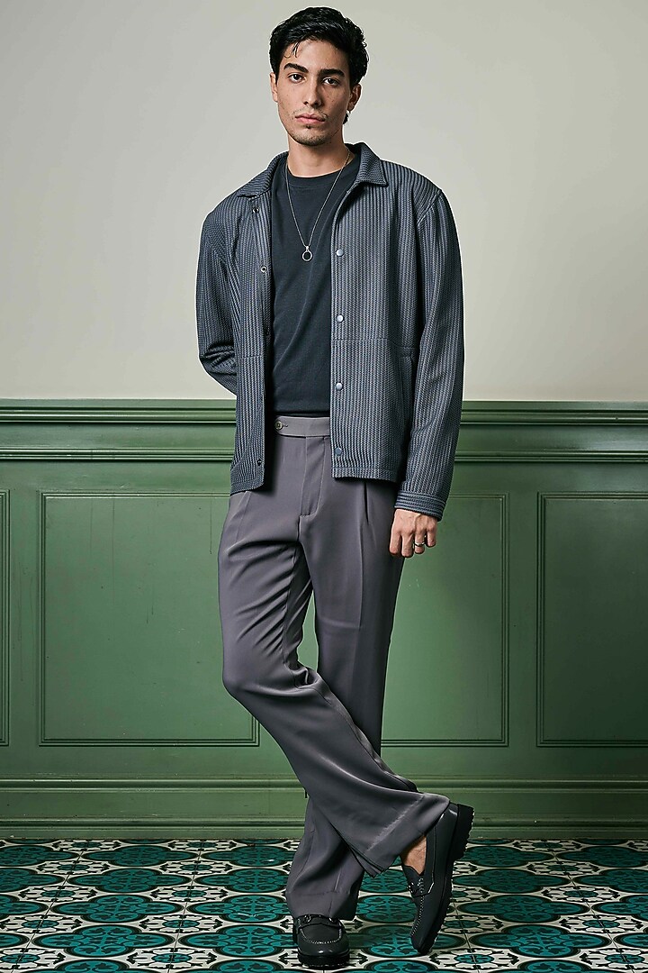 Charcoal Grey Textured Knit Fabric Jacket by ASUKA at Pernia's Pop Up Shop