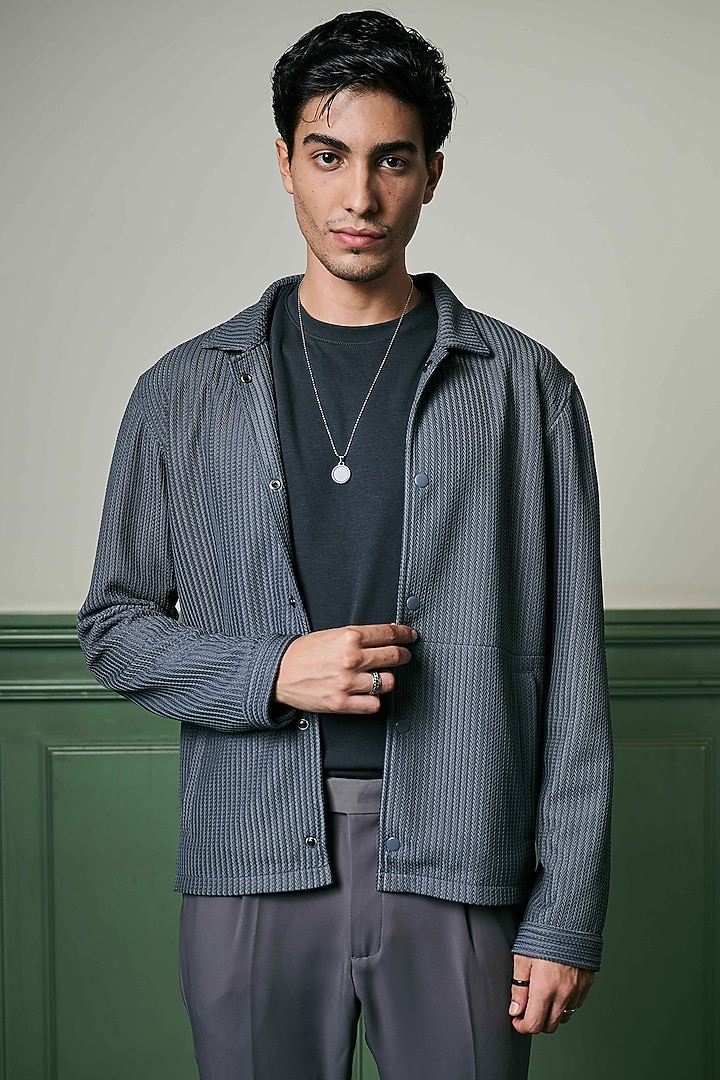 Charcoal Grey Textured Knit Fabric Jacket by ASUKA at Pernia's Pop Up Shop