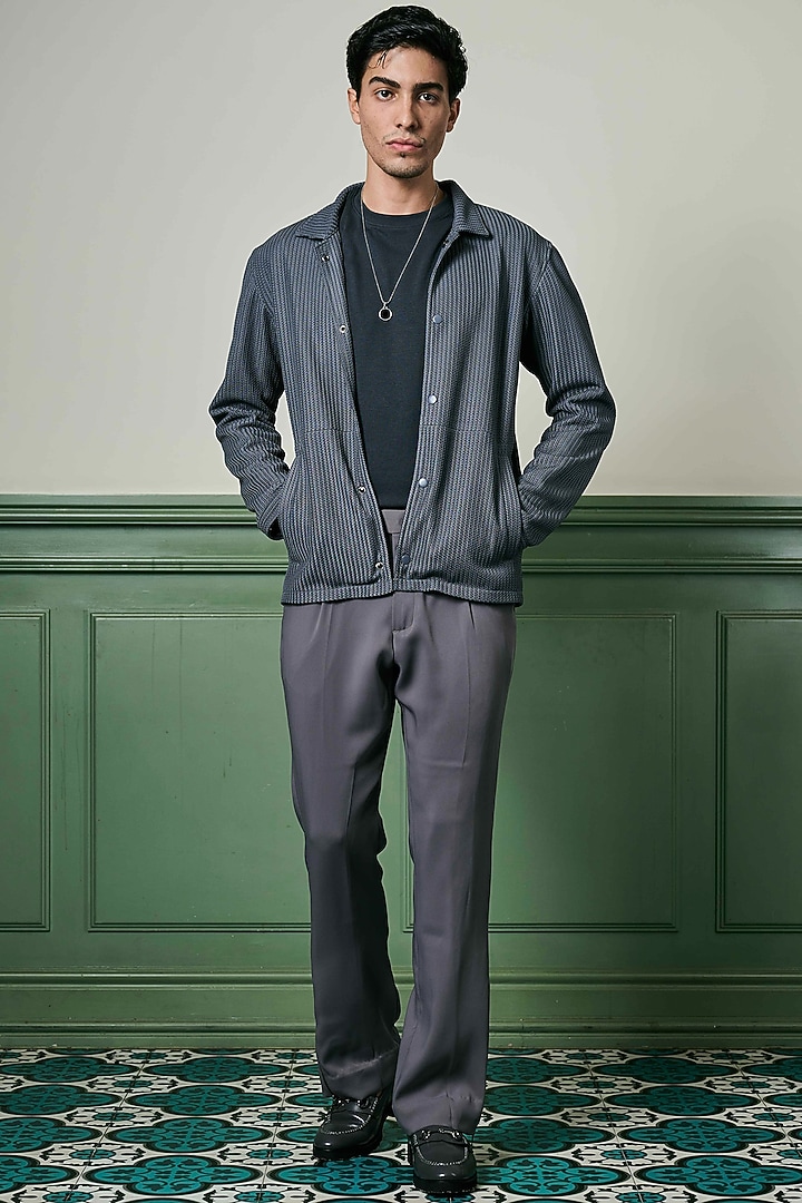 Charcoal Grey Textured Knit Fabric Jacket by ASUKA at Pernia's Pop Up Shop