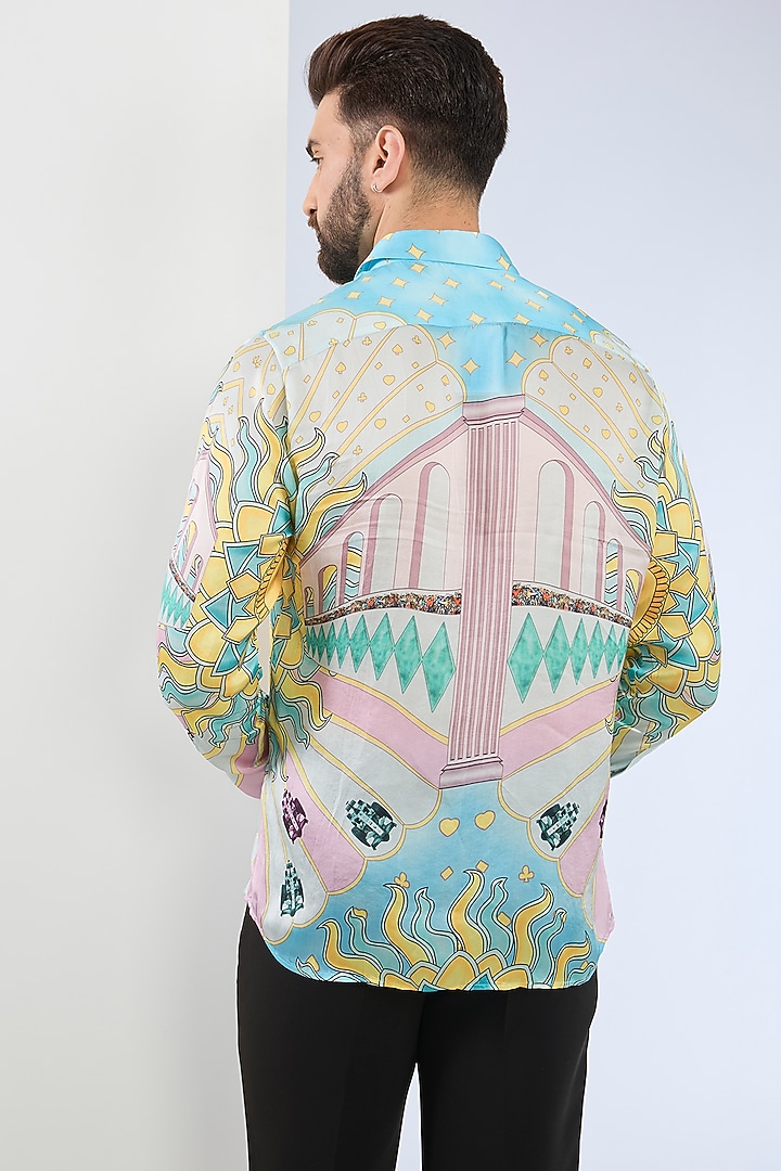 Sky Blue Pure Habutai Silk Printed Party Wear Shirt by ASUKA at Pernia's Pop Up Shop