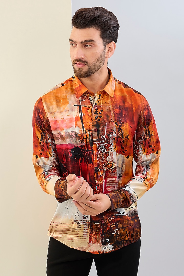 Orange Pure Habutai Silk Shirt by ASUKA