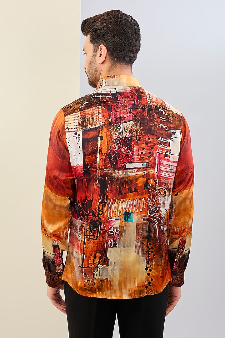 Orange Pure Habutai Silk Party Wear Shirt by ASUKA at Pernia's Pop Up Shop