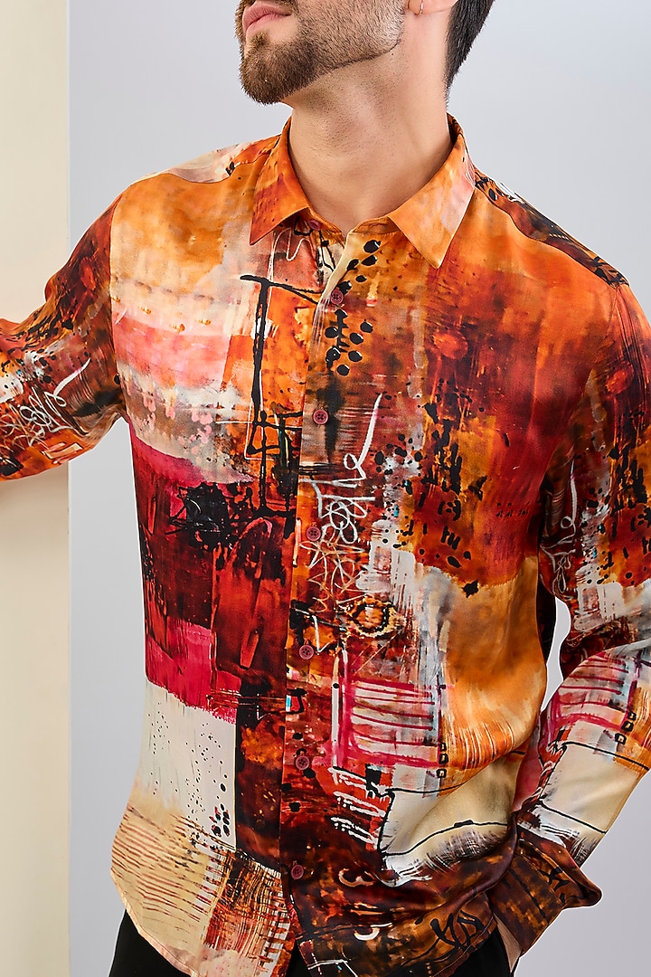 Orange Pure Habutai Silk Party Wear Shirt by ASUKA at Pernia's Pop Up Shop