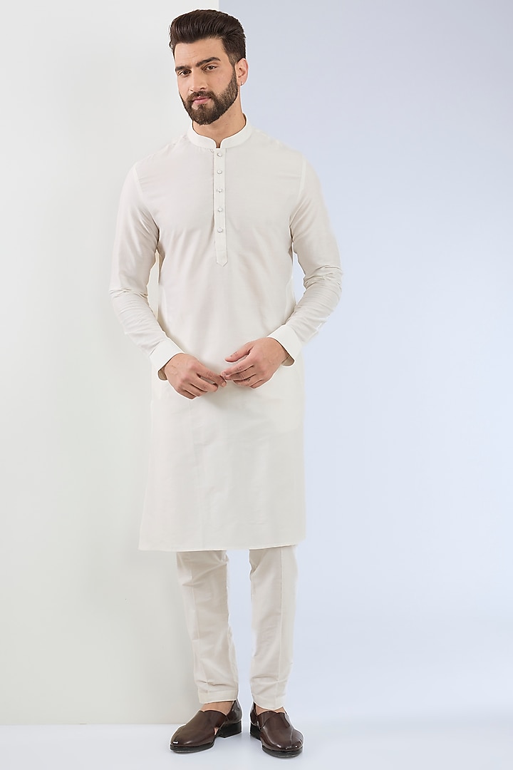 Ivory Raw Silk Cutdana Embroidered Groom Sherwani Set by ASUKA at Pernia's Pop Up Shop
