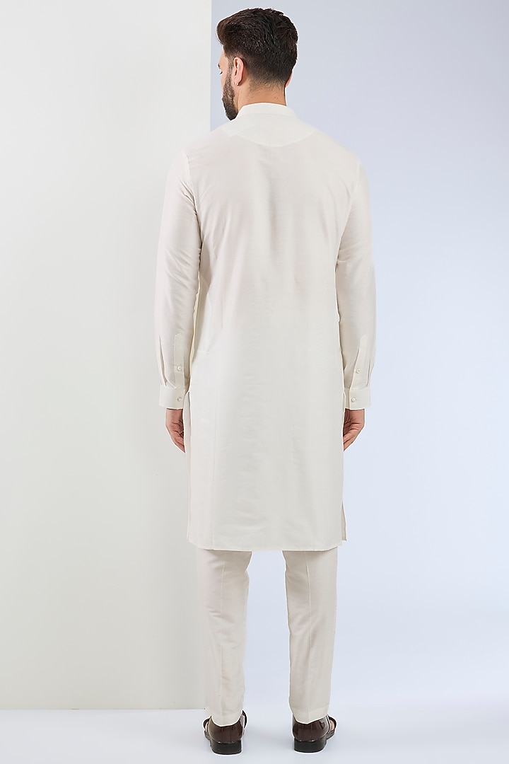 Ivory Raw Silk Cutdana Embroidered Groom Sherwani Set by ASUKA at Pernia's Pop Up Shop