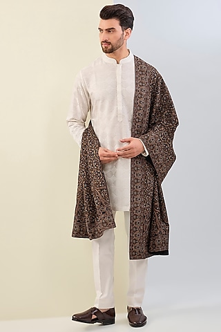 Brown Georgette Resham Embroidered Shawl by ASUKA
