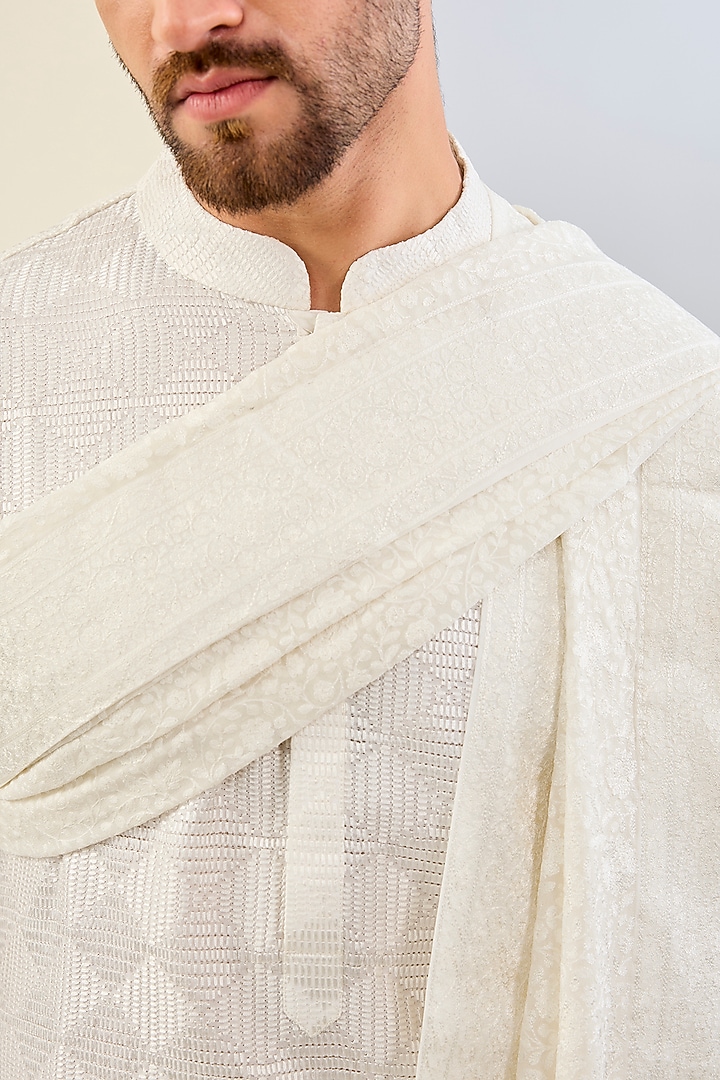 White Georgette Resham Embroidered Shawl by ASUKA at Pernia's Pop Up Shop