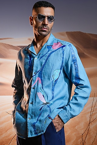 Linen Hand Painted & Hand Embroidered Shirt by ASUKA