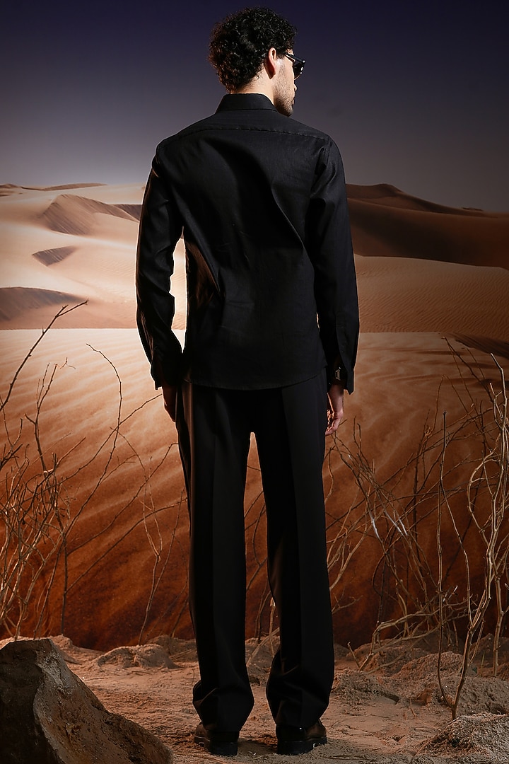 Obsidian Black Linen Embroidered Party Wear Shirt by ASUKA at Pernia's Pop Up Shop