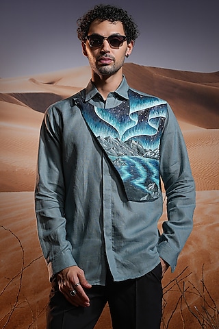 Linen Hand Painted & Hand Embroidered Shirt by ASUKA