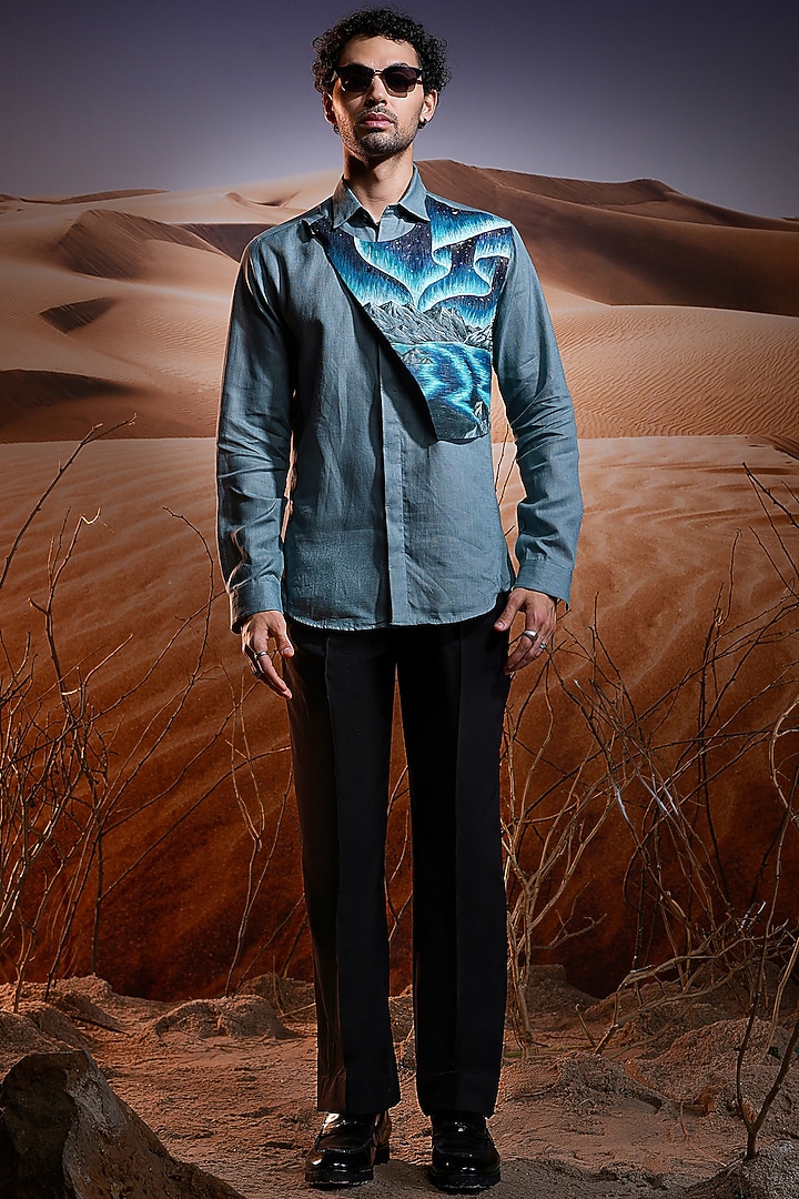 Linen Hand Painted & Hand Embroidered Wedding Shirt by ASUKA at Pernia's Pop Up Shop