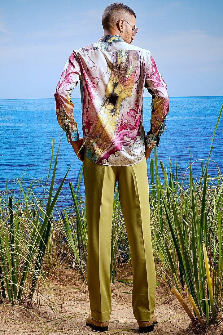 Crimson Habutai Silk Printed Party Wear Shirt by ASUKA at Pernia's Pop Up Shop