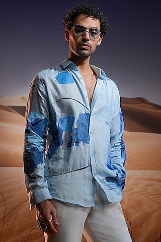 Linen Hand Painted & Hand Embroidered Shirt by ASUKA