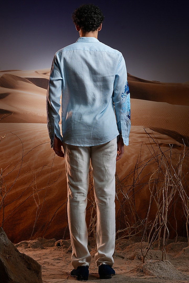 Linen Hand Painted & Hand Embroidered Wedding Shirt by ASUKA at Pernia's Pop Up Shop