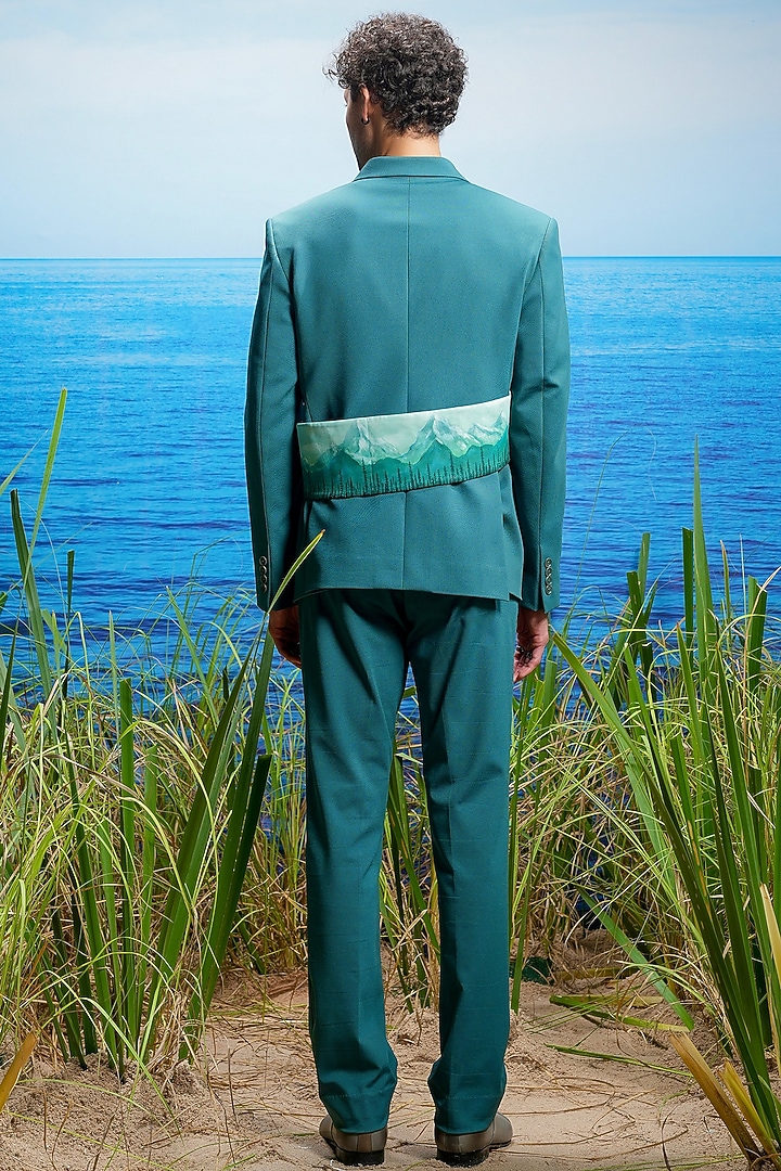 Navy Blue Knit Hand-Painted Jacket Set by ASUKA at Pernia's Pop Up Shop