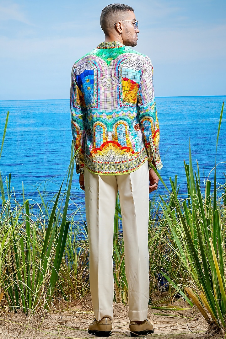 Crimson Habutai Silk Printed Party Wear Shirt by ASUKA at Pernia's Pop Up Shop