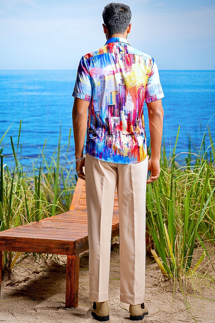 Aqua Inferna Habutai Silk Printed Party Wear Shirt by ASUKA at Pernia's Pop Up Shop